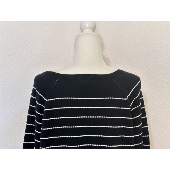 J. Jill Women's Size L Black/White Textured Striped Lightweight Sweater - Picture 9 of 14
